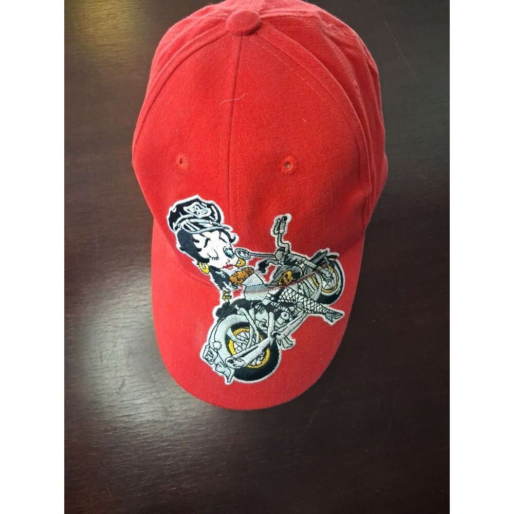 Vintage 2002 Biker BETTY BOOP Motorcycle HAT Adjustable Strap Cap Red